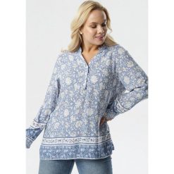 Jasnoniebieska Bluzka Mar. Niebieskie bluzki damskie Born2be, xl, bez wzorów, z jeansu, eleganckie, z klasycznym kołnierzykiem, z długim rękawem. Za 59,99 zł.