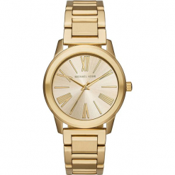 Zegarek kwarcowy "Hartman" w kolorze złotym. Żółte, analogowe zegarki damskie Michael Kors, ze stali. W wyprzedaży za 560,95 zł.