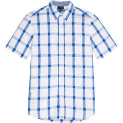 Koszula z krótkim rękawem w kratę Regular Fit bonprix lodowy niebieski - biały w kratę. Niebieskie koszule męskie bonprix, xl, bez wzorów, bez kołnierzyka, z krótkim rękawem. Za 59,99 zł.