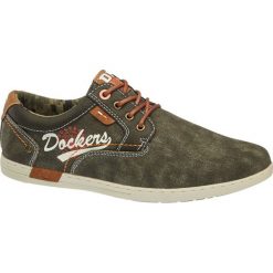 Półbuty męskie Dockers zielone. Zielone półbuty męskie marki DOCKERS, bez wzorów, z materiału, na sznurówki. Za 159,90 zł.