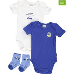 3-częściowy zestaw bielizny w kolorze niebieskim. Niebieskie komplety niemowlęce Schiesser Boys, z nadrukiem, z bawełny. W wyprzedaży za 42,95 zł.
