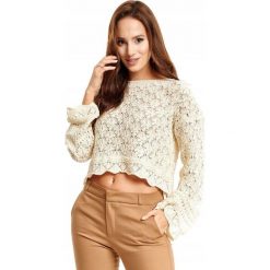 Sweter damski ażurowy swan. Swetry dziewczęce Merg Selection, w koronkowe wzory, z jeansu, eleganckie, z klasycznym kołnierzykiem, bez rękawów, długie, bez kaptura. Za 99,00 zł.