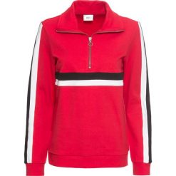 Bluza z zamkami bonprix czerwono-czarno-biały. Czerwone bluzy damskie bonprix, w paski, bez rękawów, bez kaptura. Za 37,99 zł.