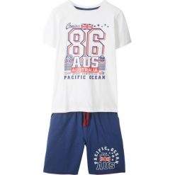 Spodnie dresowe dziewczęce: Shirt + bermudy dresowe (2 części) bonprix niebiesko-biały z nadrukiem