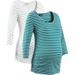 Shirt ciążowy biznesowy (2 szt.), bawełna organiczna bonprix niebieskozielony w paski + w groszki. Niebieskie koszulki damskie bonprix, w paski, z bawełny, biznesowe, bez kołnierzyka. Za 119,98 zł.