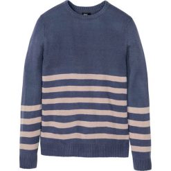 Sweter z okrągłym dekoltem bonprix indygo w paski. Niebieskie swetry męskie bonprix, s, w paski, z okrągłym kołnierzem, bez kaptura. Za 74,99 zł.