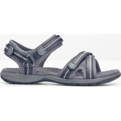 Sandały bonprix czarno-szary. Szare sandały damskie bonprix, w paski, bez obcasa, z paskami. Za 79,99 zł.