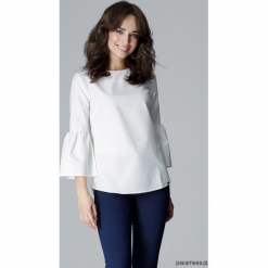 Bluzka L010 bialy. Białe bluzki damskie marki Pakamera, l, bez wzorów, eleganckie, z falbankami, bez rękawów. Za 119,00 zł.