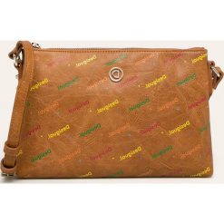 Desigual - Torebka. Żółte listonoszki damskie Desigual, w paski, z poliesteru, na ramię, małe, z nadrukiem, bez dodatków. W wyprzedaży za 129,90 zł.