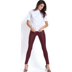 Bordowe Skórzane Legginsy z Ozdobnym Zameczkiem. Czerwone legginsy damskie marki Molly.pl, s, ze skóry. Za 118,90 zł.