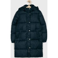 Tommy Hilfiger - Kurtka 140 - 176 cm. Niebieskie kurtki dziewczęce TOMMY HILFIGER, bez wzorów, z poliesteru, długie, z kapturem. W wyprzedaży za 679,90 zł.