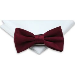 Bordowa Mucha Gładka, Jednokolorowa + Biała Poszetka - Chattier, Męska MUCH0163. Czerwone muszki męskie Chattier, w paski, eleganckie. Za 44,00 zł.