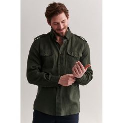 Koszula w kolorze khaki. Brązowe koszule męskie TATUUM, m, bez wzorów, ze lnu, z klasycznym kołnierzykiem, bez rękawów. W wyprzedaży za 209,95 zł.