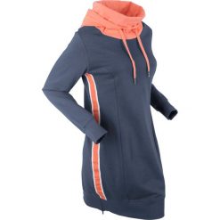 Długa bluza dresowa, długi rękaw bonprix jagodowo-łososiowy. Niebieskie długie bluzy damskie bonprix, bez wzorów, z dresówki, z kapturem, z długim rękawem, maxi. Za 99,99 zł.