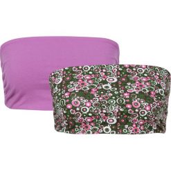 Topy damskie: Top opaska (2 szt.) bonprix ciemny lila + zielony wzorzysty