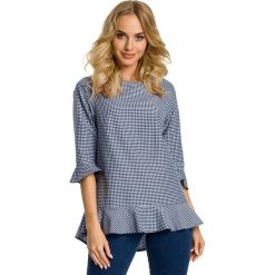 CHARLOTTE Bluzka w krateczkę z falbanami - granatowa. Niebieskie bluzki oversize marki Moe, s, z falbankami. Za 119,00 zł.