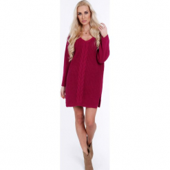 Amarantowy sweter oversize 0209. Czerwone swetry oversize damskie Fasardi. Za 89,00 zł.