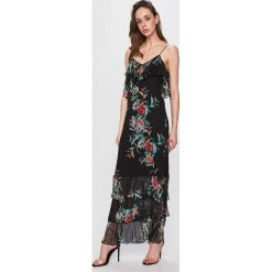 Guess Jeans - Sukienka. Czarne sukienki damskie Guess Jeans, na co dzień, s, z aplikacjami, z jedwabiu, casualowe, bez kołnierzyka, bez rękawów, midi, proste. Za 899,90 zł.