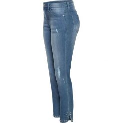 Dżinsy SKINNY z aplikacją bonprix niebieski "bleached”. Niebieskie jeansy damskie bonprix, z aplikacjami, z jeansu. Za 109,99 zł.