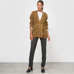 Sweter rozpinany z paskiem. Brązowe kardigany damskie marki La Redoute Collections, w paski, z dzianiny. Za 92,40 zł.