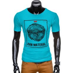 T-shirt męski z nadrukiem S928 - turkusowy. Niebieskie t-shirty męskie Ombre Clothing, s, z nadrukiem, bez kołnierzyka. Za 17,40 zł.