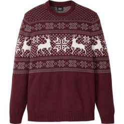 Sweter w norweski wzór bonprix czerwony klonowy. Czerwone swetry męskie bonprix, s, z aplikacjami, bez kołnierzyka, bez kaptura. Za 109,99 zł.