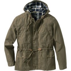 Kurtka przejściowa z kapturem bonprix zielony khaki. Zielone płaszcze męskie bonprix, m, bez wzorów, z kapturem. Za 99,99 zł.