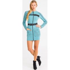 SUKIENKA elisabetta franchi. Niebieskie sukienki damskie Elisabetta Franchi, na imprezę, z aplikacjami, z wełny, z okrągłym kołnierzem, bez rękawów, mini. Za 1234,50 zł.