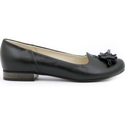 Eleganckie balerinki z chwostem - skóra naturalna - model 009 - kolor czarny. Czarne baleriny damskie Zapato, bez wzorów, ze skóry, eleganckie, na niskim obcasie, na obcasie. W wyprzedaży za 173,40 zł.