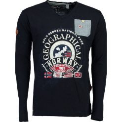 Sweter "Jignac" w kolorze granatowym. Niebieskie swetry męskie Geographical Norway Men, s, z nadrukiem, z bawełny, bez kołnierzyka, bez kaptura. W wyprzedaży za 69,95 zł.