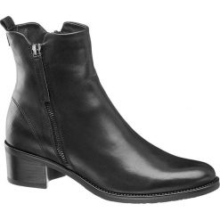 Skórzane botki damskie 5th Avenue z ozdobnym zamkiem 5th Avenue czarne. Czarne botki damskie 5th Avenue, ze skóry, bez obcasa, na obcasie, na zamek. Za 239,90 zł.
