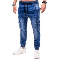 SPODNIE MĘSKIE JEANSOWE JOGGERY P410 - NIEBIESKIE. Niebieskie joggery męskie marki Ombre Clothing, s, z elastanu. Za 109,00 zł.