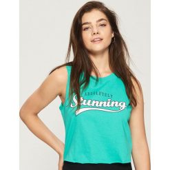 Topy damskie: Bawełniany crop top - Turkusowy