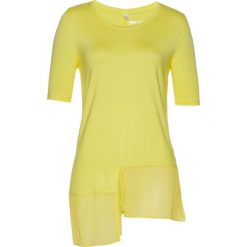 Asymetryczny shirt z szyfonem bonprix jasna limonka. Żółte koszulki damskie bonprix, bez wzorów, z szyfonu, z asymetrycznym kołnierzem, bez rękawów. Za 69,99 zł.