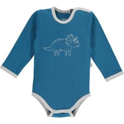 Body w kolorze morskim. Niebieskie body niemowlęce lamino, z nadrukiem, z materiału, bez rękawów. W wyprzedaży za 30,95 zł.
