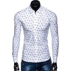 KOSZULA MĘSKA Z DŁUGIM RĘKAWEM K455 - BIAŁA. Białe koszule męskie Ombre Clothing, xxl, bez wzorów, z bawełny, bez kołnierzyka, z długim rękawem. Za 49,00 zł.