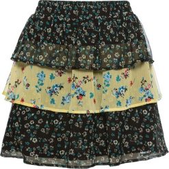 Spódnica z falbanami bonprix czarno-jasnożółty w kwiaty. Czarne spódniczki damskie bonprix, w kwiaty, krótkie, mini. Za 79,99 zł.