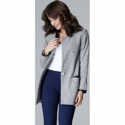 Szara Elegancka Kurtka na Stójce z Detalami z Eko-Skóry. Szare kurtki damskie marki Molly.pl, s, bez wzorów, ze skóry, eleganckie, bez kaptura. Za 198,90 zł.