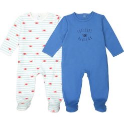 Jednoczęściowa piżama z nadrukiem 0-3 lat (zestaw 2 szt.) certyfikat Oeko Tex. Niebieskie bielizna chłopięca marki La Redoute Collections, z nadrukiem, z bawełny. Za 70,52 zł.