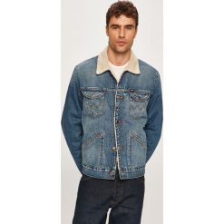 Wrangler - Kurtka jeansowa. Niebieskie płaszcze męskie Wrangler, s, bez wzorów, z bawełny, krótkie, bez kaptura. W wyprzedaży za 449,90 zł.