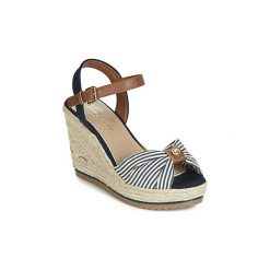 Sandały Tom Tailor 6990205-NAVY. Niebieskie sandały damskie Tom Tailor, bez wzorów, bez obcasa, bez zapięcia. Za 175,20 zł.