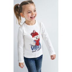 Mayoral - Longsleeve dziecięcy 92-134 cm. Żółte bluzki dziewczęce Mayoral, z nadrukiem, z elastanu, z okrągłym kołnierzem, z długim rękawem, długie, bez kaptura. Za 74,90 zł.