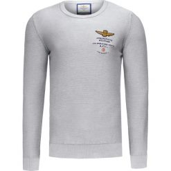 Sweter AERONAUTICA MILITARE. Szare swetry męskie Aeronautica Militare, bez wzorów, z dzianiny, z okrągłym kołnierzem, bez kaptura. W wyprzedaży za 344,00 zł.