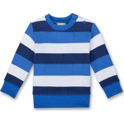 Bluza w kolorze niebiesko-białym. Niebieskie bluzy chłopięce rozpinane marki Sanetta, w paski, z materiału. W wyprzedaży za 42,95 zł.