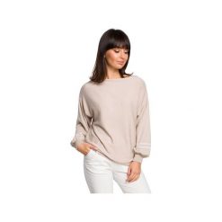 BK024 Sweter z szerokimi rękawami i lampasem. Niebieskie swetry damskie BE, bez wzorów, bez rękawów, bez kaptura. Za 135,00 zł.