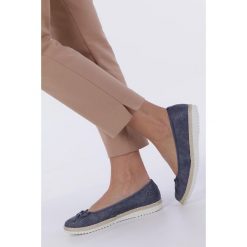 Granatowe Baleriny Espadryle Ażurowe Kokardka Skórzana Wkładka Casu W19X1/n. Baleriny damskie Casu, bez wzorów, bez obcasa. W wyprzedaży za 49,99 zł.
