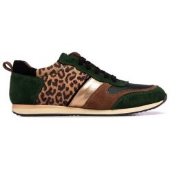 Skórzane sneakersy w kolorze brązowo-zielonym. Pomarańczowe sneakersy damskie Eva Lopez, Maria Barcelo, Castellanismos, ze skóry. W wyprzedaży za 269,95 zł.