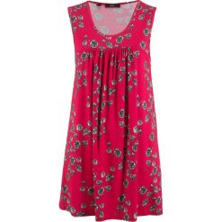Sukienka shirtowa, bez rękawów bonprix czerwień granatu w kwiaty. Czerwone sukienki damskie bonprix, w kwiaty, bez kołnierzyka, bez rękawów. Za 69,99 zł.