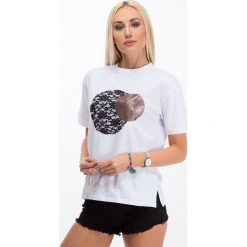 T-shirty damskie: Biały t-shirt z wprasowaną aplikacją 3423