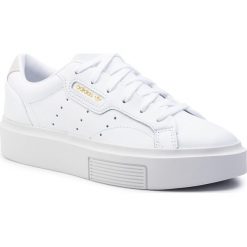 Buty adidas - Sleek Super W EF8858 Ftwwht/Crywht/Cblack. Białe półbuty damskie Adidas, bez wzorów, ze skóry, bez obcasa, na płaskiej podeszwie, bez zapięcia. Za 399,00 zł.